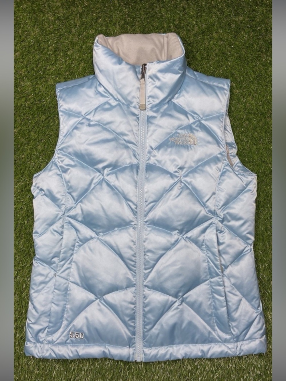The North Face 550 Down Fill Puffer Vest Blue Quilted Size M